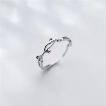 Nové 925 Sterling Silver Pobočky Kvet Fialový Otvorené Prst Prsteň pre Ženu Diamond Nastaviteľný Krúžok Módny Doplnok Šperky