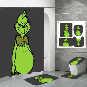 Nové Grinch Tlač Sprchovací Záves, Koberec Kryt Wc Kryt Vaňa Mat Pad Set 4pcs Nepremokavé Cartoon Kúpeľni Sprchovací Záves Domov