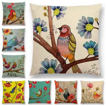 Nové Modely Akvarel Malé Vtáky Vankúš Kvetinový Domova Vankúš