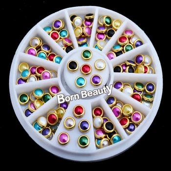 Nový 4 mm Candy Farby 3d Kovový Klinec Pearl Korálky Flatback Kamienkami DIY Kúzlo na Nechty, Šperky, Doplnky, Dekorácie