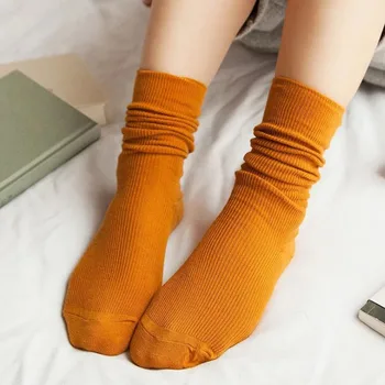 Nový Japonský Lolita Vysokej Školy Dievčatá Vysoké Ponožky Voľné Ženy Pevných Farieb Dvojitej Ihly, Pletacie Dlho Priedušná Bavlnené Ponožky
