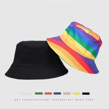 Nový obojstranný Rainbow Tlače Vedierko Hat Pre Ženy, Mužov, Panama tie Dye Rybárske Čiapky Hip Hop Gorro Reverzibilné Rybár Čiapky
