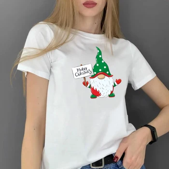 Nový Rok 2022 Ženy T-Shirt Zimné Veselé Vianoce 90. rokov Roztomilý Trpaslík Dovolenku Potlačené Tričká Oblečenie Grafické Čaj Ženský Top, Tričko