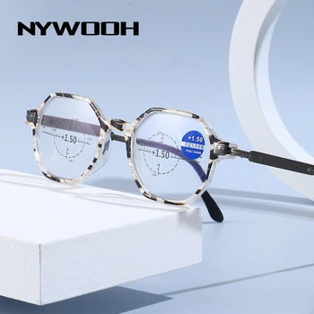 NYWOOH Anti Modré Svetlo Multifokálne Bifocal Čítanie Ženy Muži Kovové Mnohouholník Okuliare Krátkozrakosť Presbyopia Okuliare