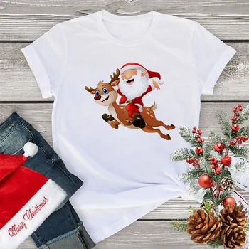 Okrúhlym Výstrihom, Krátky Rukáv Ležérny Top Tee Vianoce, Santa Claus vytlačené T-shirt Lete Žena T-shirts Retro vonkajšie Grafické Tričko