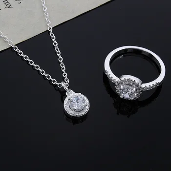 Pevné roztomilý Milenca dary, strieborná farba šperky, módne ušľachtilé ženy classic lesklý crystal CZ náhrdelník krúžok šperky set CS06