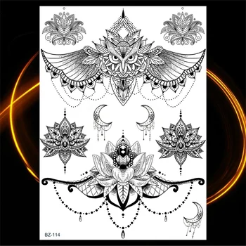 Realistické Lotus Henna Sexy Hrudníka Prívesok Dočasné Tetovanie Pre Ženy, Dospelých Falošné Tetovanie Nálepky Body Art Maľovanie Tatoos Odtlačkový