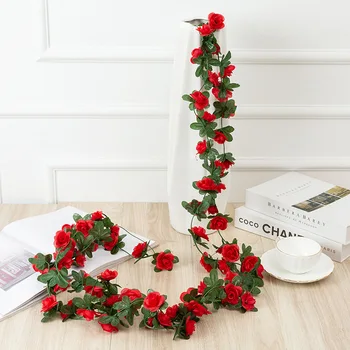 Rose Umelé Kvety, Vianočné Girlandy na Svadbu Domov Miestnosti Dekorácie Jar Jeseň Záhrada Arch DIY Falošné Rastlín Viniča 250 CM