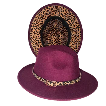 Rose červené fedora klobúk vnútorné leopard tlač nový klobúk Panama plstený klobúk mužov a žien jazz klobúk fedora klobúk ženy шапка женская