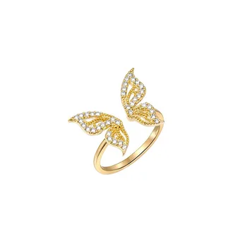 Roztomilý Kovový Motýľ Otvoriť Krúžok Ženskej Módy Zlatá Farba Crystal Prst Chvost Prstene Pre Ženy Strany, Nastaviteľné Šperky Darček