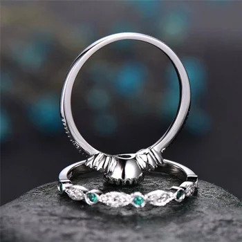 S925 Nové Vykladané Emerald Zirkón Krúžok Moissan Diamantový Zásnubný Prsteň Biele Zlato Svadobné Svadobné Romantické Šperky Darček
