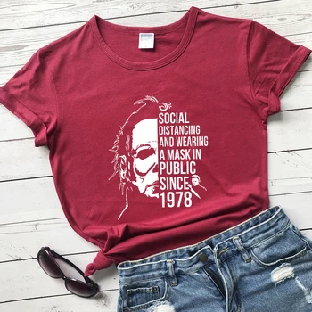 Sociálne Dištancovanie sa Od roku 1978 T-shirt Estetické Ženy Grafické Horor Tričko Zábavné Halloween Slogan Kostým Tee Tričko Top