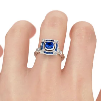 Svadobné Modrý Zirkón Plný Vrták Palác Zapojenie sa Milujú Šperky Klasické Darčeky Príslušenstvo Duté Geometrické Prst Prstene pre Ženy