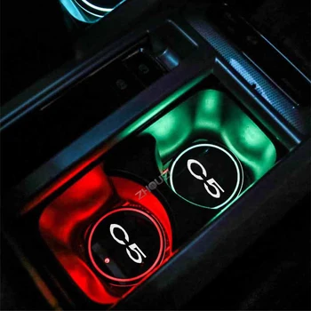 Svietiace Auto Vody Pohár Dráha Držiteľ 7 Farebné USB Nabíjanie Auto Led Atmosféru Svetlo Na Citroen C5 Auto Príslušenstvo