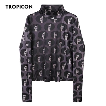 TROPICON Vintage T Shirt Korytnačka Krku Dlhý Rukáv Top Estetické Tesný Tee Tričko Femme Bielizeň Ženy Jeseň Oblečenie