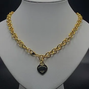 TTRFF 1:1 925 zlatá farba srdce prívesok náhrdelník, klasické módne luxusné šperky prázdninový darček, doprava zdarma s originálnym LOGOM