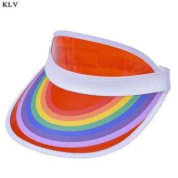 Unisex Transparentné Candy Farby Prázdne Top šiltovku Dúhový Most Vytlačené Krém na opaľovanie UV Ochranu Šport Slnečná Clona Klobúk