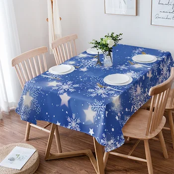 Vianočná Vločka Modrom Pozadí Svadobný Stôl Nepremokavé Tkaniny Oilproof Jedálenský Stôl Kryt Kuchyňa Domova Obrus
