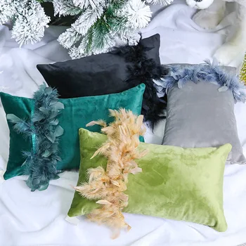 Vianočné obliečky na Vankúše 30x50CM s Pierko Domova Velvet Šedá Zelená Vankúš Dekorácie Hodiť Bedrových Vankúše