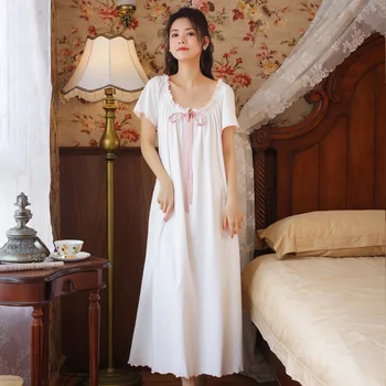 Viktoriánskej Vintage Nightgowns Ženy Bavlna Biela Sleepwear Princess Dlhý Spánok Noc Šaty Peignoir Dámy Odev Salónik Nosenie