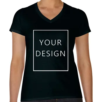 VLASTNÝ Dizajn Ženy Tričko Značky Logo/Obrázok Vlastný DIY V-neck T-shirt ženy fure bavlna Žena sumer, Topy ženy oblečenie