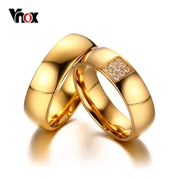 Vnox Jednoduché Svadobné Prstene pre Ženy, Mužov Elegantné AAA CZ Kamene Zlata-farebná Krúžok Aliancie Sľub Zapojenie Kapela Darček