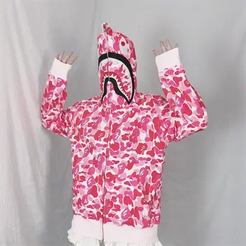 Y2K mikina Japonský príliv značky shark kamufláž hip-hop voľné BF zips cardigan pár hoodies bunda pre mužov a ženy