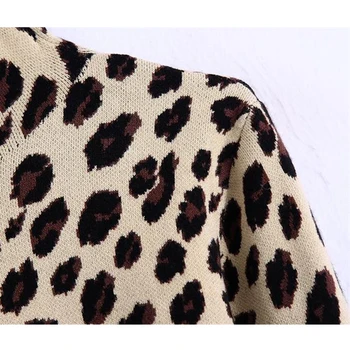 ZA Ženy, Žakárové Pletený Sveter 2021 Sexy Backless Jeseň Leopard Mäkké Dlhý Rukáv Pulóver Zahustiť Voľné Bežné Krátke Outwear