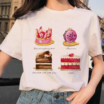 Ženy Lady T Shirt Cup Cake Pracovať Tlač Tričko Dámske Krátky Rukáv Voľné Tee Tričko Ženy, Ženské Šaty, Topy Grafické T-shirt