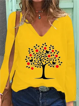 Ženy na Jar a na Jeseň Fashion Dlho Puzdre Bežné tvaru Tlačené Voľné Mikina Topy & Blúzky Plus Veľkosť trička
